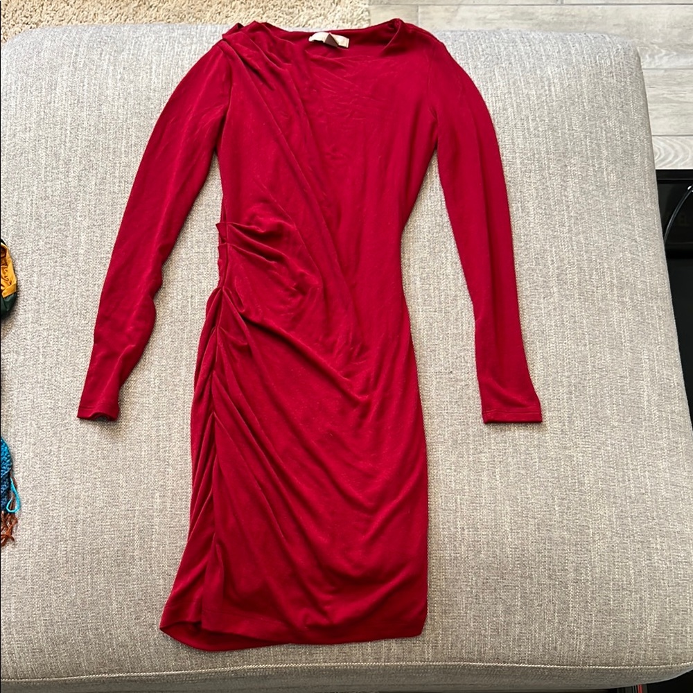 PXXS banana republic stretch knit red shirred dress